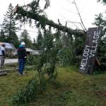The entrance to the enclave of Melody Village, just off Harris Court, is being cleared of fallen tree debris. (Bob Smith | Kitsap Daily News)