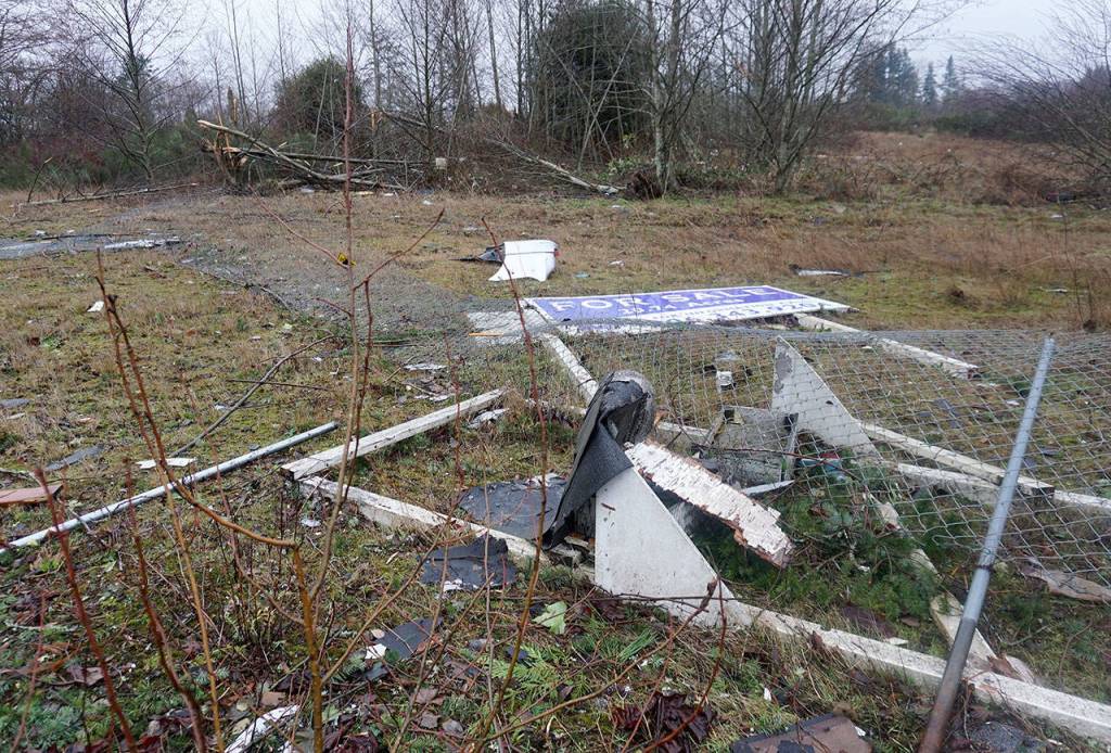 A trail of debris from the tornado demonstrates the path it took heading northeast from Bethel Avenue. (Bob Smith | Kitsap Daily News)