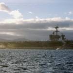Aircraft carrier docks in Bremerton