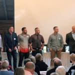 Members of the 1996 South Kitsap baseball team, which won the 3A state championship, take the stage. (Mark Krulish/Kitsap News Group)