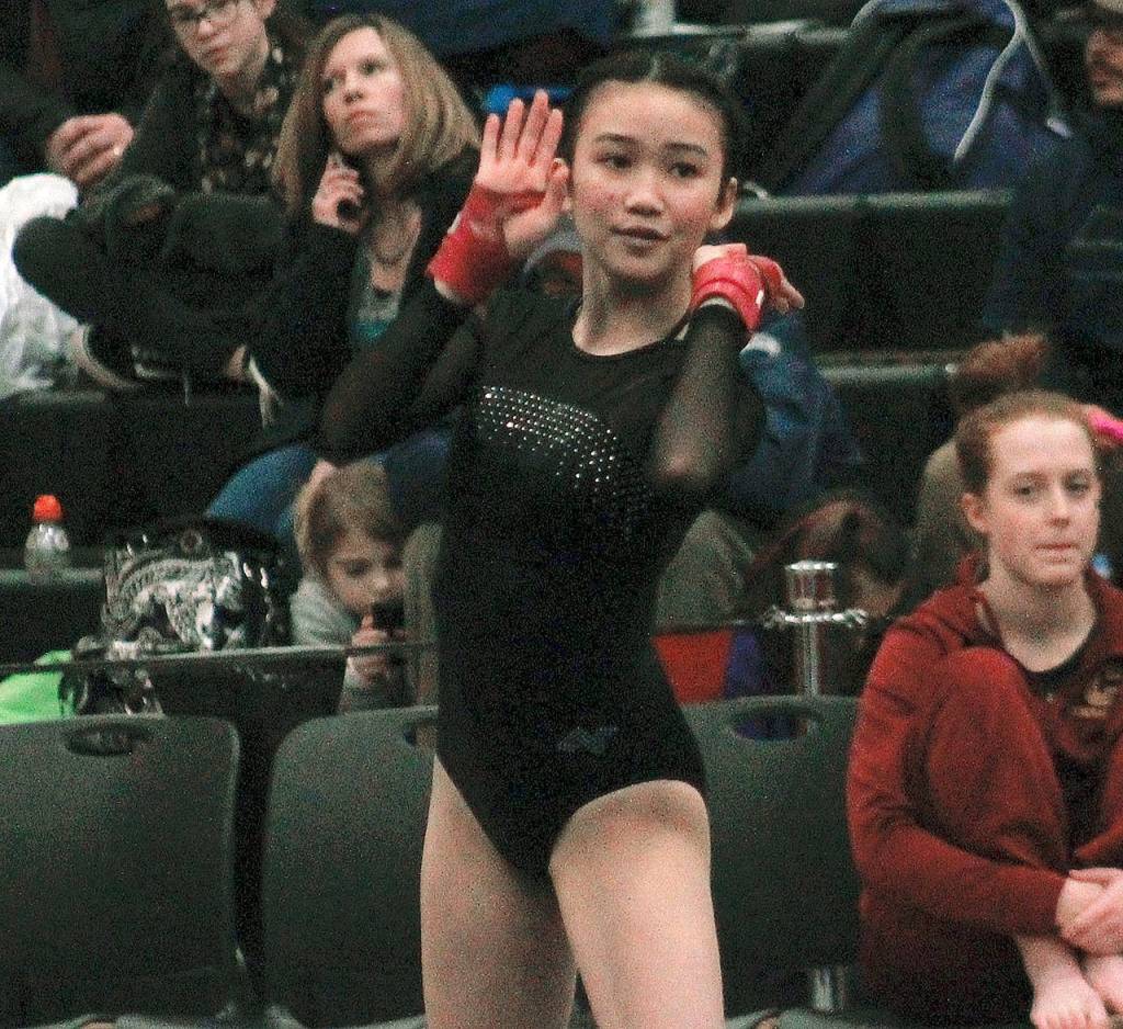Junko Ketch of North Kitsap during her floor exercise routine where she scored an 8.3. (Mark Krulish/Kitsap News Group)