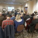 A contingent of South Kitsap boosters campaigning on the theme of Imagine Port Orchard filled a Silverdale hotel conference room March 11 supporting a presentation by Sound West Group developers seeking financial support for a proposed civic events center downtown near the waterfront. (Bob Smith | Kitsap Daily News)