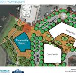 An illustration submitted by developer Sound West Group shows where a proposed civic events center would be built as part of a multi-phased master development plan for downtown Port Orchard. (Sound West Group illustration)
