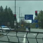 A screenshot from a video captured on March 8, 2019, at Naval Base Kitsaps Trident gate. Police say 40-year-old Joshua Johannessen showed signs of being under the influence of drugs when he allegedly entered the base illegally and crashed into a utility pole. (Photo credit: Heather Nix)