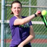 <em>Geneva Newell returns a serve against Klahowya.</em>                                Mark Krulish/Kitsap News Group