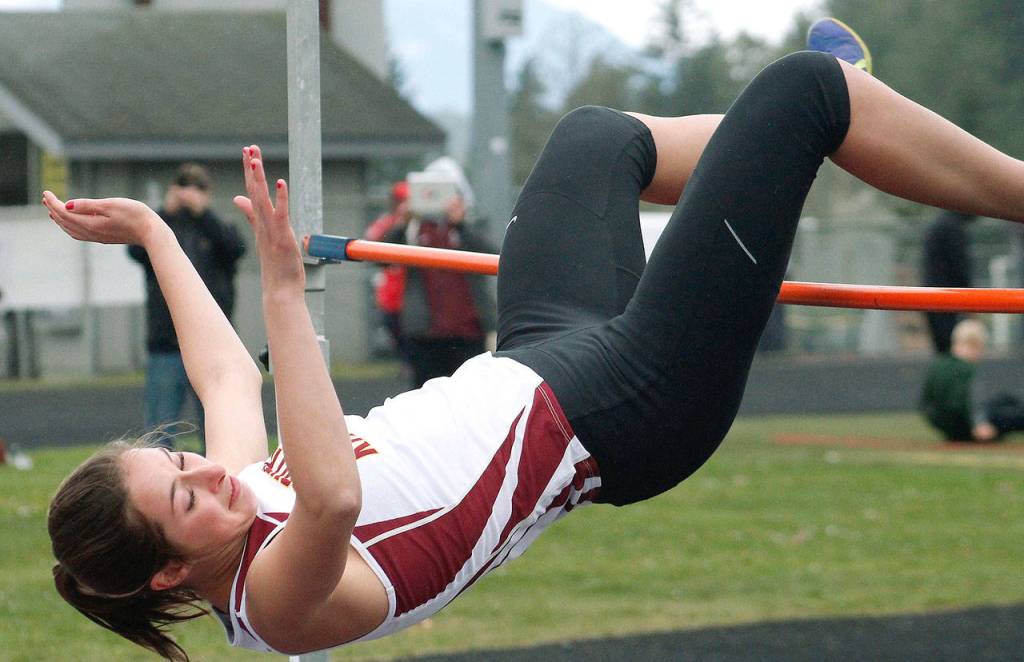 South Kitsap jumper Emily Riehl clears the bar. (Mark Krulish/Kitsap News Group)