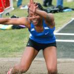 Bremertons TeCaela Wilcher sticks the landing during the long jump competition. (Mark Krulish/Kitsap News Group)