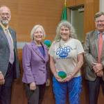 Waste reduction and recycling advocate Donna Hollon (second from right) was nominated as a 2019 Earth Day Award winner. Left to right: Kitsap County commissioners Rob Gelder and Charlotte Garrido, Hollon and Commissioner Ed Wolfe. (Kitsap County photo)