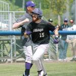 Tucker Gowin celebrates his three-run homer against Franklin Pierce. (Mark Krulish/Kitsap News Group)