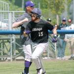 Tucker Gowin celebrates his three-run homer against Franklin Pierce. (Mark Krulish/Kitsap News Group)