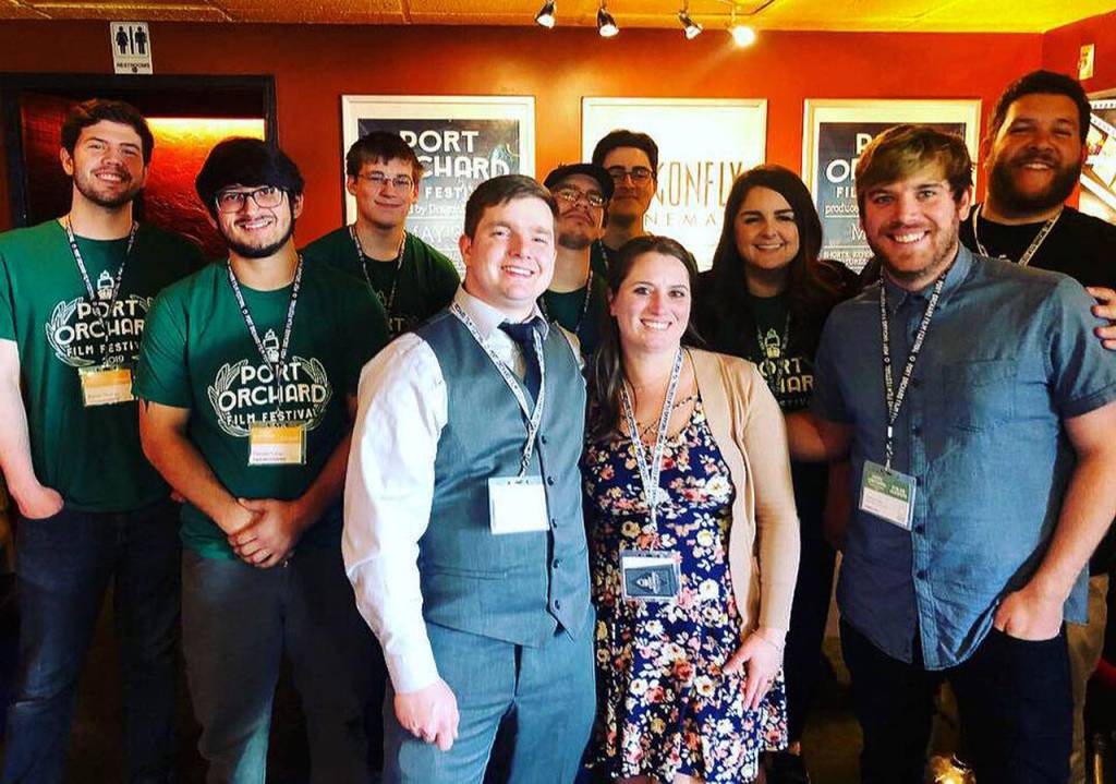 Members of the Port Orchard Film Festival gather for a group photo at the close of the event May 5 at the Dragonfly Cinema. (POFF image)