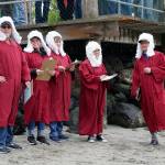 The judging panel assembles at the Port Orchard waterfront just before the start of the Seagull Calling Contest on Saturday. (Bob Smith | Kitsap Daily News)