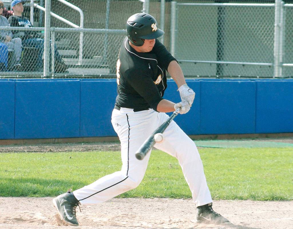 South Kitsaps Nathaniel Beers lines a ball to the opposite field during the all-star game. (Mark Krulish/Kitsap News Group)