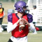 Colton Bower looks downfield for a target in Wednesdays scrimmage against Central Kitsap. (Mark Krulish/Kitsap News Group)