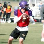 Colton Bower looks downfield for a target in Wednesdays scrimmage against Central Kitsap. (Mark Krulish/Kitsap News Group)