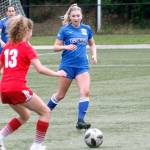 Oly-Pen Force midfielder Emily Peters, a former star at Klahowya, patrols her own half against Black Hills FC. (Mark Krulish/Kitsap News Group)