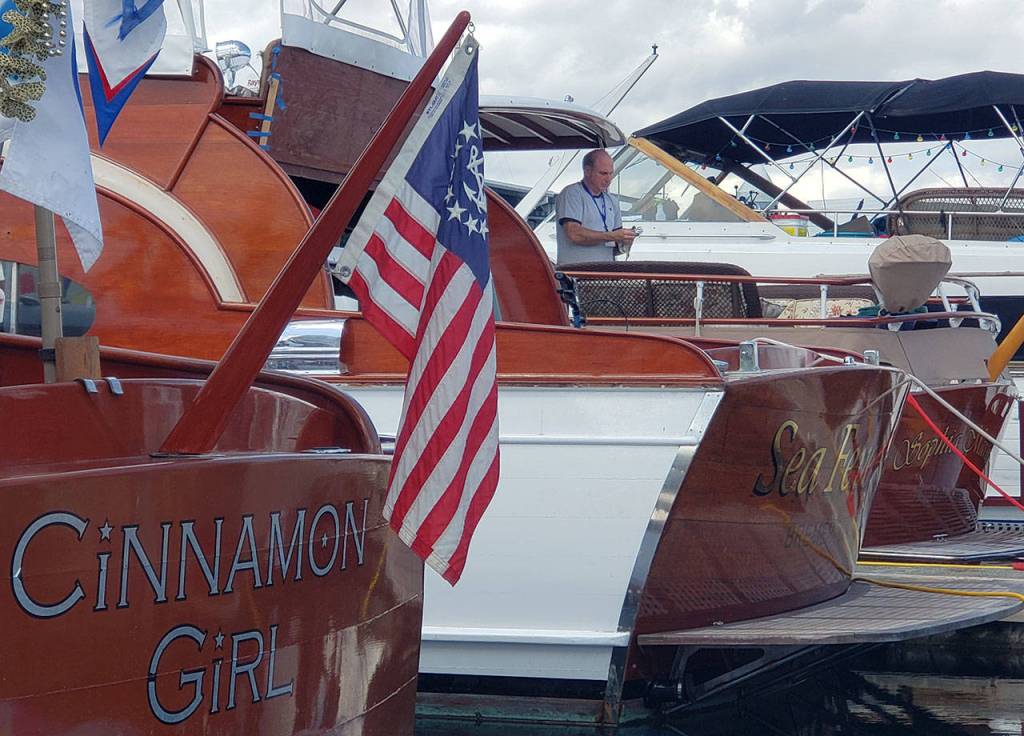 Chris Craft wooden boats gather at Port Orchard Marina