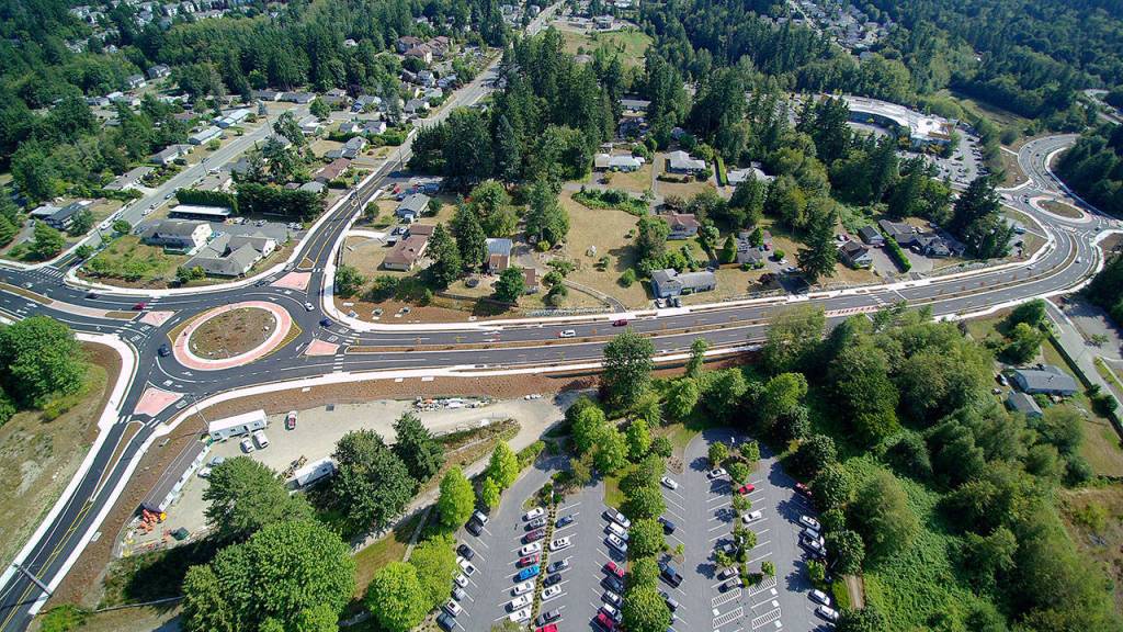 The reopening of Tremont Street after its rebuild and lane widening has meant Port Orchard motorists are getting acquainted with the nuances of multi-lane roundabouts. (Bob Smith | Kitsap Daily News)