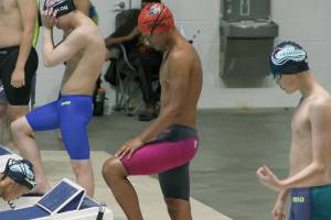 Poulsbo Piranhas swimmer James Correll gets ready at the starting blocks. (Photo courtesy Erika VanHuis)