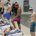 Poulsbo Piranhas swimmer James Correll gets ready at the starting blocks. (Photo courtesy Erika VanHuis)