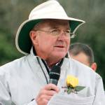 Mark Krulish | Kitsap News Group                                Ed Fisher addresses the big crowd at Kitsap Bank Stadium in a pregame ceremony that renamed the athletic complex in his honor.