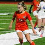 Central Kitsap freshman Ella Smith looks to move the ball upfield against Kelso in her teams 1-0 playoff victory. (Mark Krulish/Kitsap News Group)