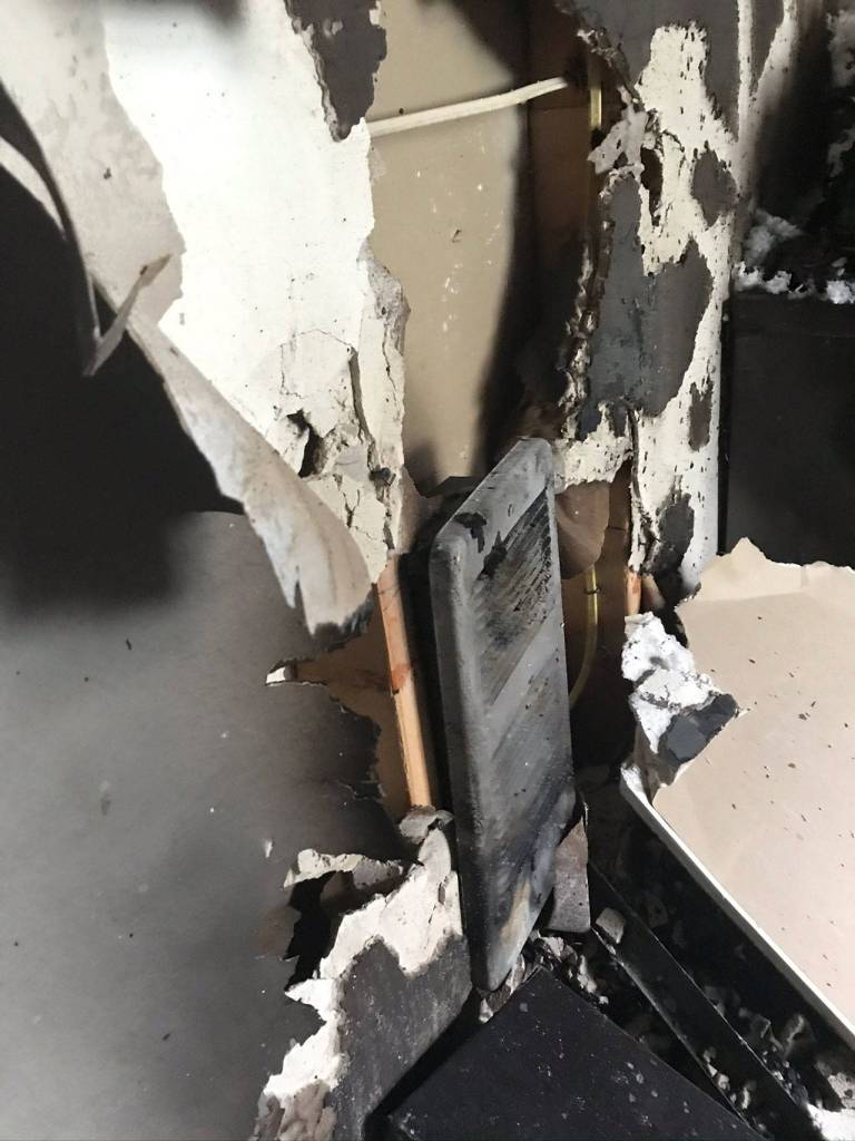 Fire damage to the heater. (photo courtesy of NKF&R)