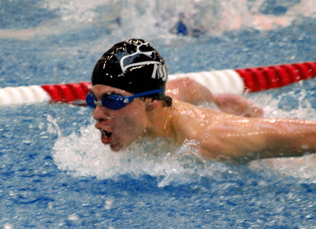 Alex Oathout finished second in the 200-yard individual medley for Klahowya. (Mark Krulish/Kitsap News Group)