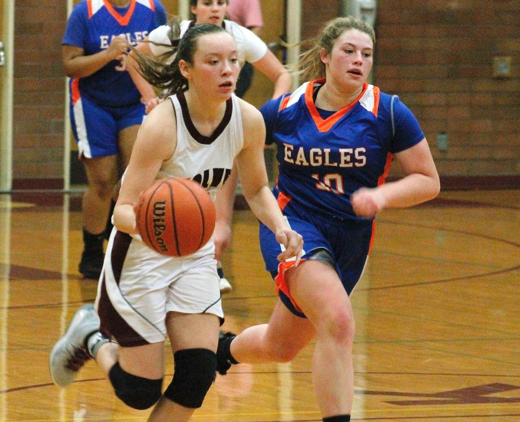 Mark Krulish | Kitsap News Group                                South Kitsaps Alycia Loudermilk starts the fastbreak against Graham-Kapowsin.
