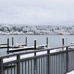 Liberty Bay is famed for its sunset photos but these snow-covered homes and trees provide a beautiful view as well.