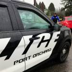 A Port Orchard Police Department officer conducts a traffic stop off Sedgwick Road (SR 160) near Bethel Road in Port Orchard as part of a multi-agency emphasis on Jan. 24. (WSP photo)