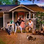 <em>The Acohido family, Max, Kiki, Amanda and Kyle, along with their cat, Bemo, pose for their Quarantine portrait in Kingston.</em>Photo courtesy Rachael Cates Photography