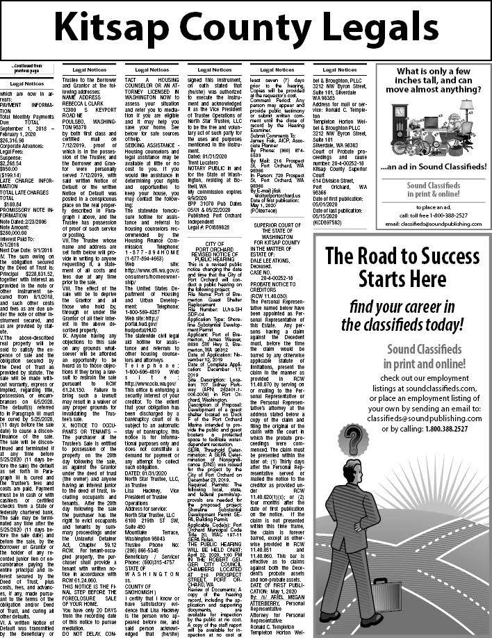 Kitsap County legal notices: May 1