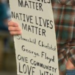 A crowd of protesters gathered in downtown Poulsbo, many carrying signs decrying police shootings, in particular, the July 3, 2019, death of Stonechild Chiefstick. Photo Courtesy Suquamish Tribe