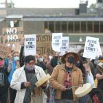 Demonstrators gather in downtown Poulsbo on July 3, the one year anniversary after the fatal police shooting of Stonechild Chiefstick. Photo Courtesy Suquamish Tribe