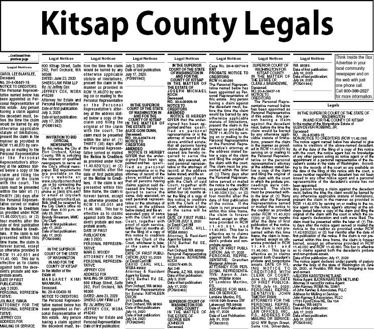 Kitsap County Legal notices | July 17, 2020