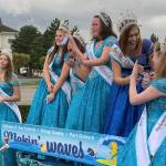 Left to right: Junior Princess Miah Strombach; Senior Princess Kate Thompson; Senior Princess Neveah Wingate; Senior Princess Veronica Mihai; Queen Danyelle Wilcox; and Duchess Zoe Hauenstein. (Bob Smith | Kitsap Daily News)