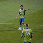Cristian Roldan directs traffic during the MLS Cup. (Mike Fiechtner/Sounders FC Communications)