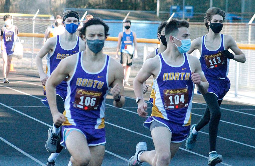 North Kitsaps Tenichi Gordon (left) and Matthew Fee (right) were the Vikings top two runners against Bremerton. (Mark Krulish/Kitsap News Group)