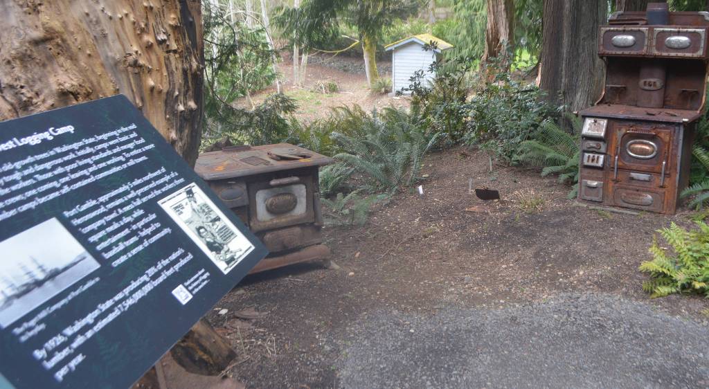 Interpretive signs help guide visitors through this old logging camp.