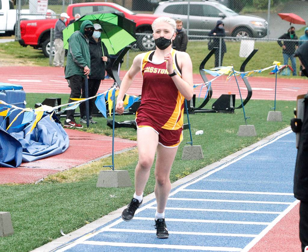 Kingstons Leighton Menge took part in the high jump, finishing fifth. She also placed second in the 100-meter hurdles. (Mark Krulish/Kitsap News Group)