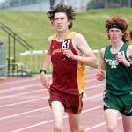 Kingstons Curtis Upton leads Port Angeless Jack Gladfelter and Bainbridges Alex Miller in the 3200. Upton finished third in the race. (Mark Krulish/Kitsap News Group)