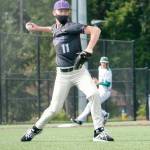 Noah Sorenson gets off the mound to field a ground ball against Port Angeles. (Mark Krulish/Kitsap News Group)