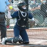 Bainbridge catcher Ruby Raymundo makes the throw from behind the plate. (Mark Krulish/Kitsap News Group)