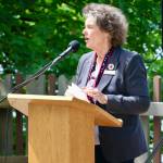 Poulsbo Mayor Becky Erickson spoke at the Memorial Day ceremony, her first public event in over a year.