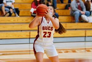 Jayla Moon converts on a wide-open basket in the second quarter of Kingstons 63-36 win over East Jefferson. (Mark Krulish/Kitsap News Group)