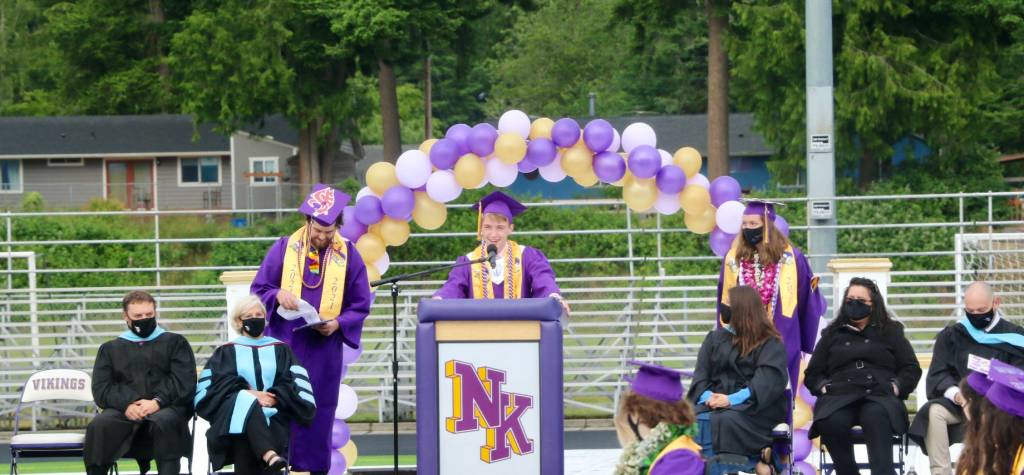 NKHS ASB representatives gave hilarious, heartfelt and sarcastic speeches to close out the ceremony.( KPark/NKH).
