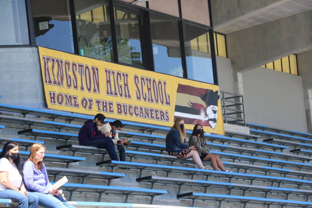 NK Stadium is temporarily transformed to the home of the Kingston High Buccaneers for graduation. (KPark/NKH)