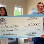 Jordan Blas, a graduating senior from South Kitsap High School, is the 2021 South Kitsap Community Pride Scholarship. The award was presented by Doug Miller of South Kitsap Properties. (Courtesy photo)