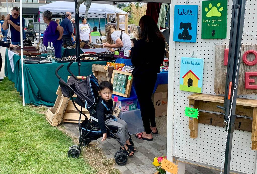 A young festival-goer checks out the scenery from his perch in a stroller. (Bob Smith | Kitsap Daily News)
